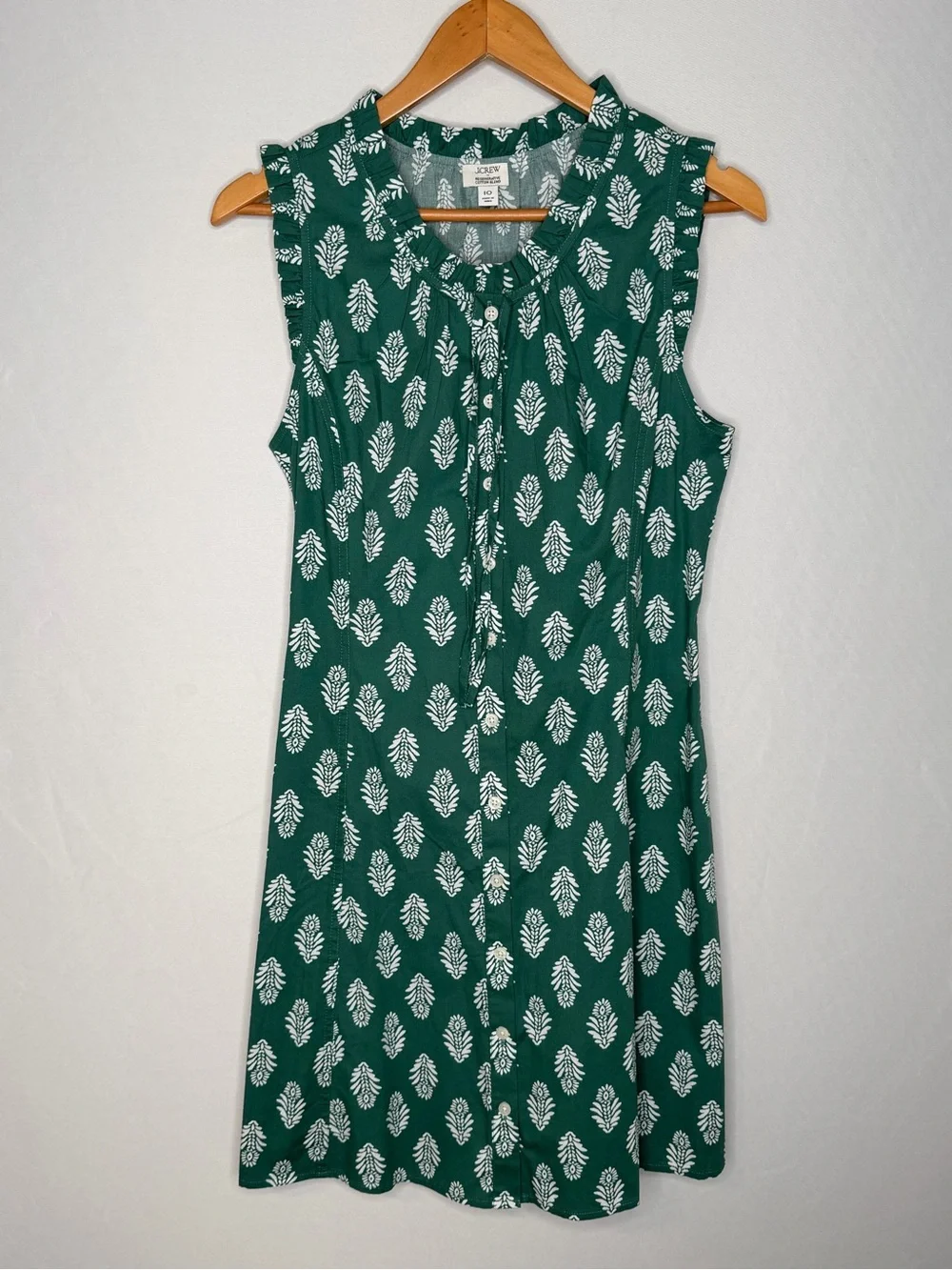 NWT! J. Crew Cotton Ruffle Tie-Neck Mini Dress in Lampost Green. Size 10.